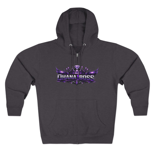 OHANA1BOSS Zip Hoodie — Purple Gaming Crest Zip-Up